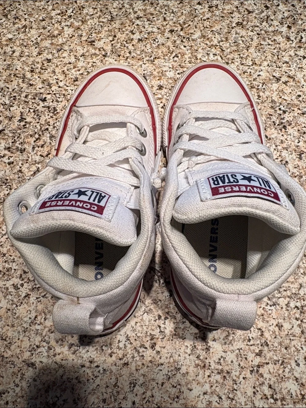Converse Kids White mid Top Sneakers with Red Trim